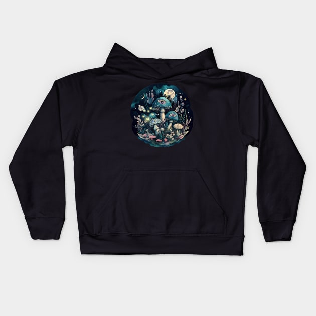 Cottagecore Mushroom Botanical Garden Kids Hoodie by Hypnotic Highs